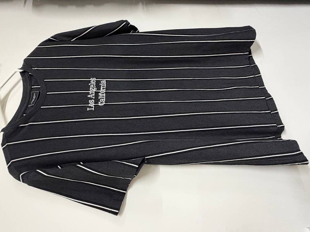 Various Artists Mens Stripe T Shirt Grey Black White Size L - Picture 4 of 4